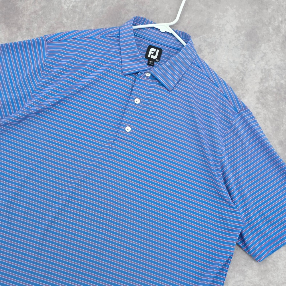 FootJoy FJ Mens XL Striped Golf Polo Shirt Blue Pink Short Sleeve Performance